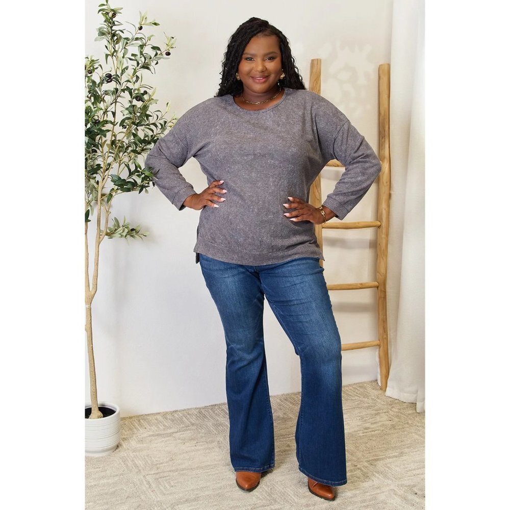 Basic Bae Round Neck Drop Shoulder Slit Sweatshirt - image 5